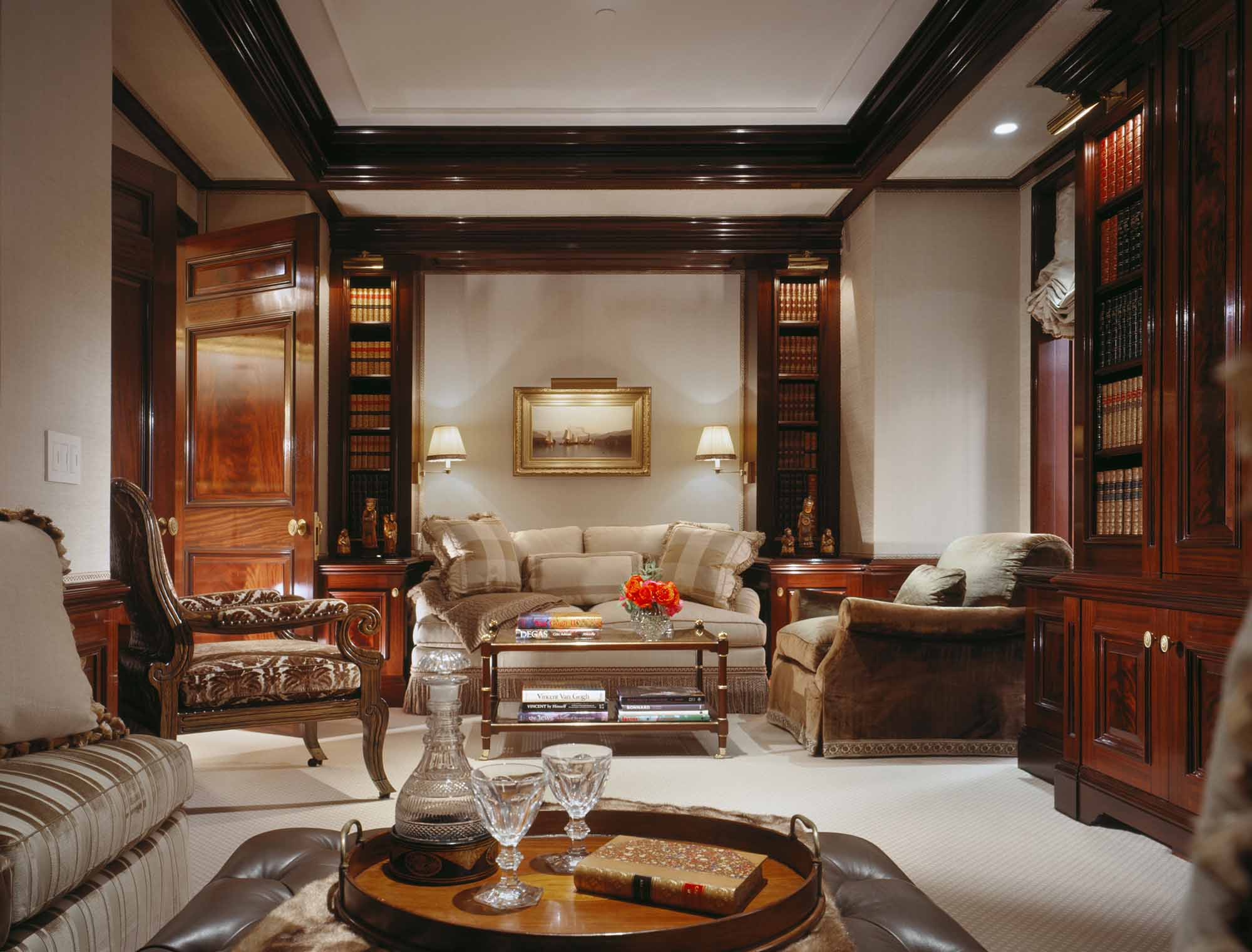 Central Park Apartment, Manhattan, traditional, library, coffer ceiling