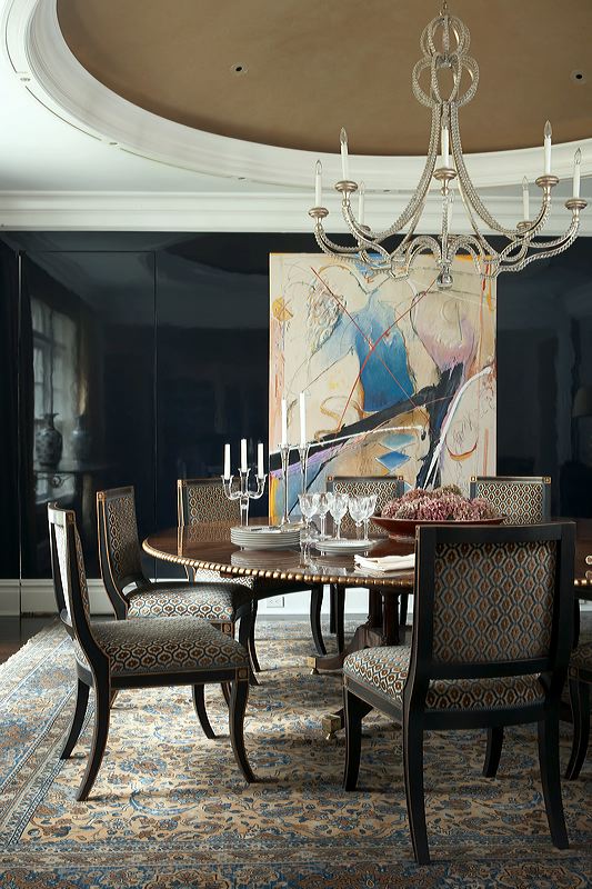 Dining room, long island, gold leaf ceiling, round soffit ceiling