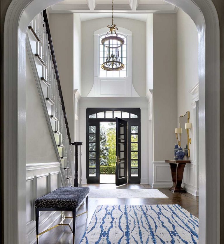 Sands Point long island renovation, entry stair hall, chandelier